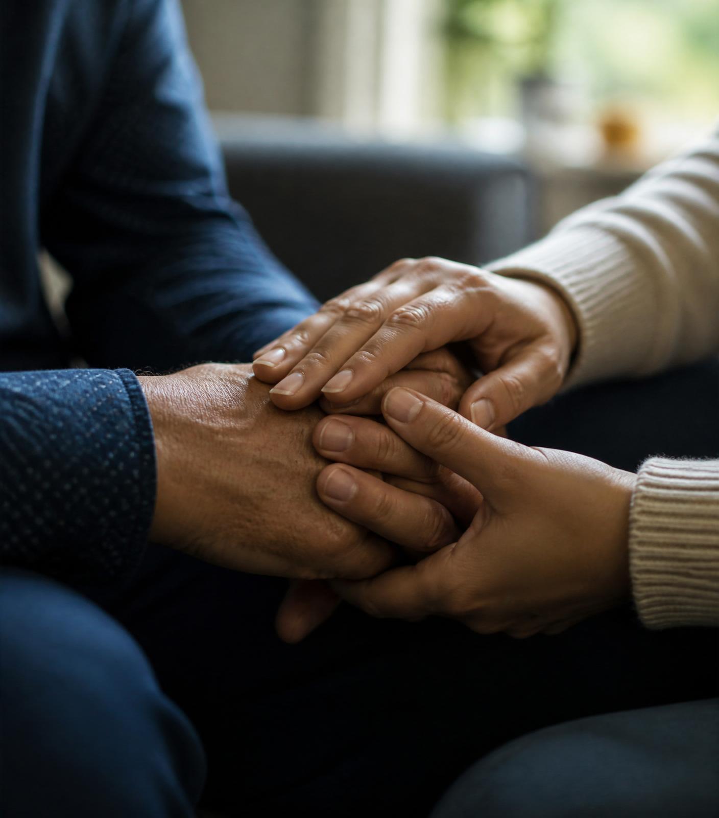 Two hands held in a gesture of support
